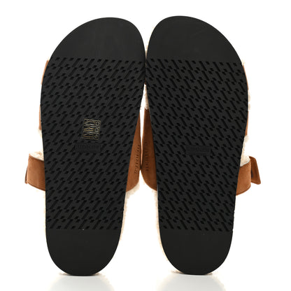 Hermes Suede Goatskin Woolskin Womens Chypre Sandals 41 Golden Beige 5 of 7