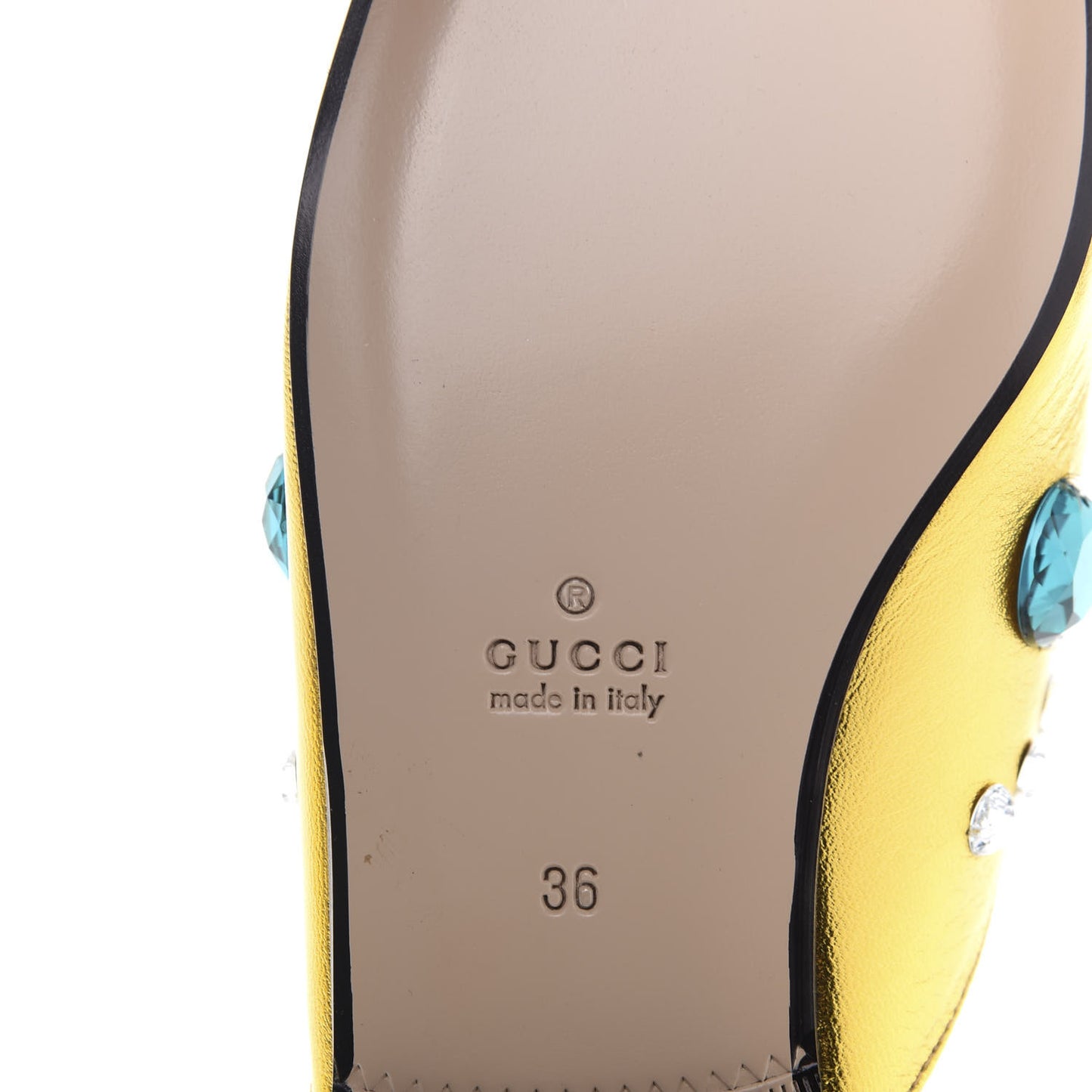 Metallic Nappa Crystal Womens Princetown Slippers 36 Gold
