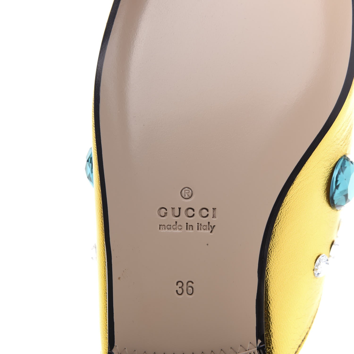 Gucci Metallic Nappa Crystal Womens Princetown Slippers 36 Gold 7 of 9