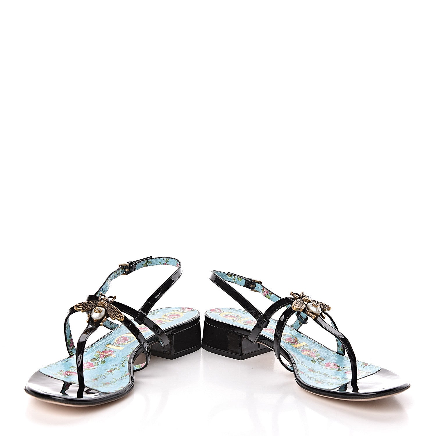 Gucci Patent Bee Thong Sandal 38 Black 5 of 12