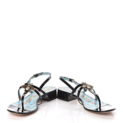 Gucci Patent Bee Thong Sandal 38 Black 5 of 12