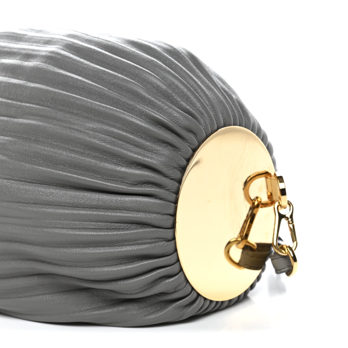 Lambskin Pleated Bracelet Pouch shoulder Bag Asphalt Grey