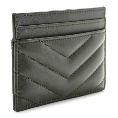 Saint Laurent Lambskin Matelasse Chevron Monogram Credit Card Case Olive Wood 3 of 6