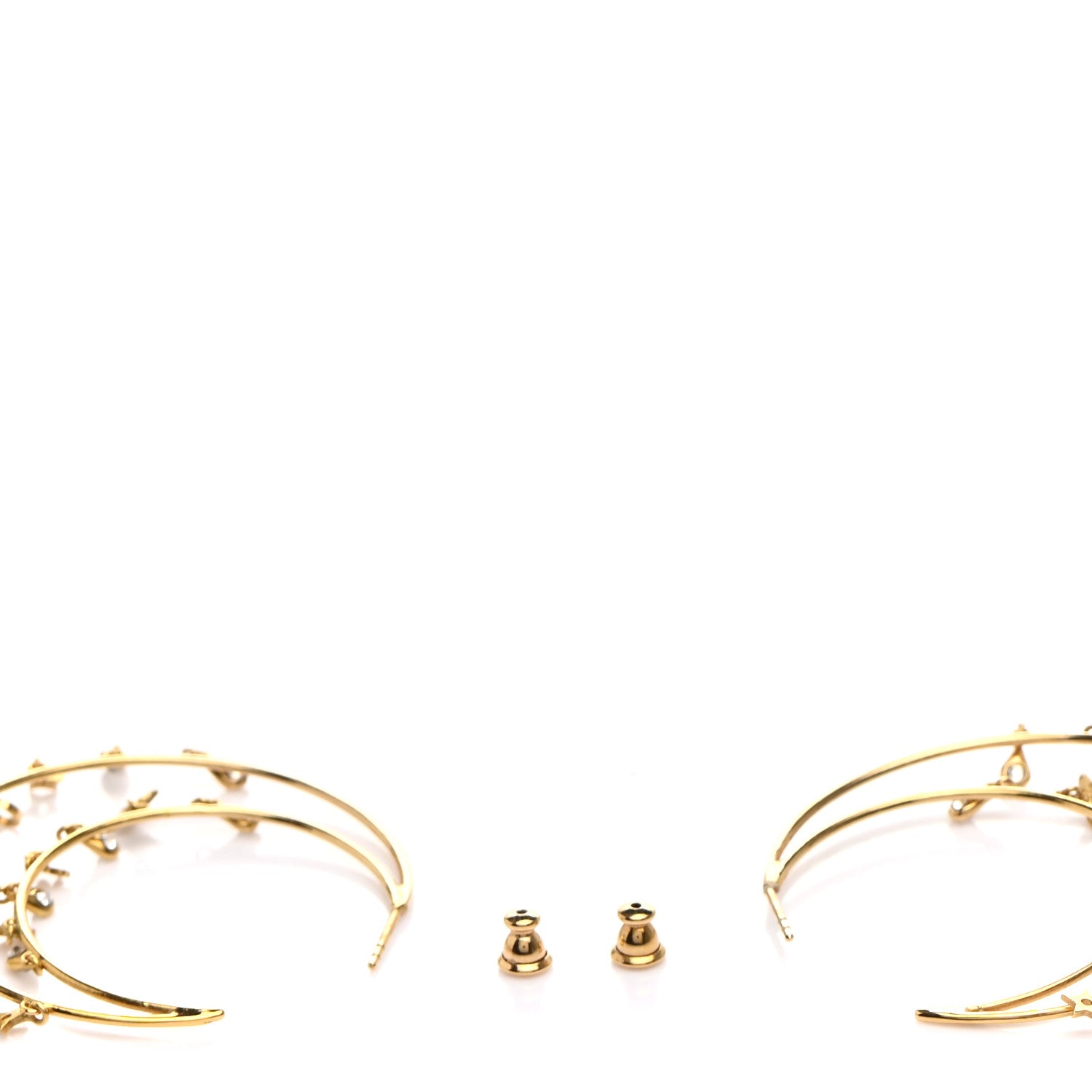 Christian Dior Crystal Charms Double Hoop Earrings Gold White 3 of 6
