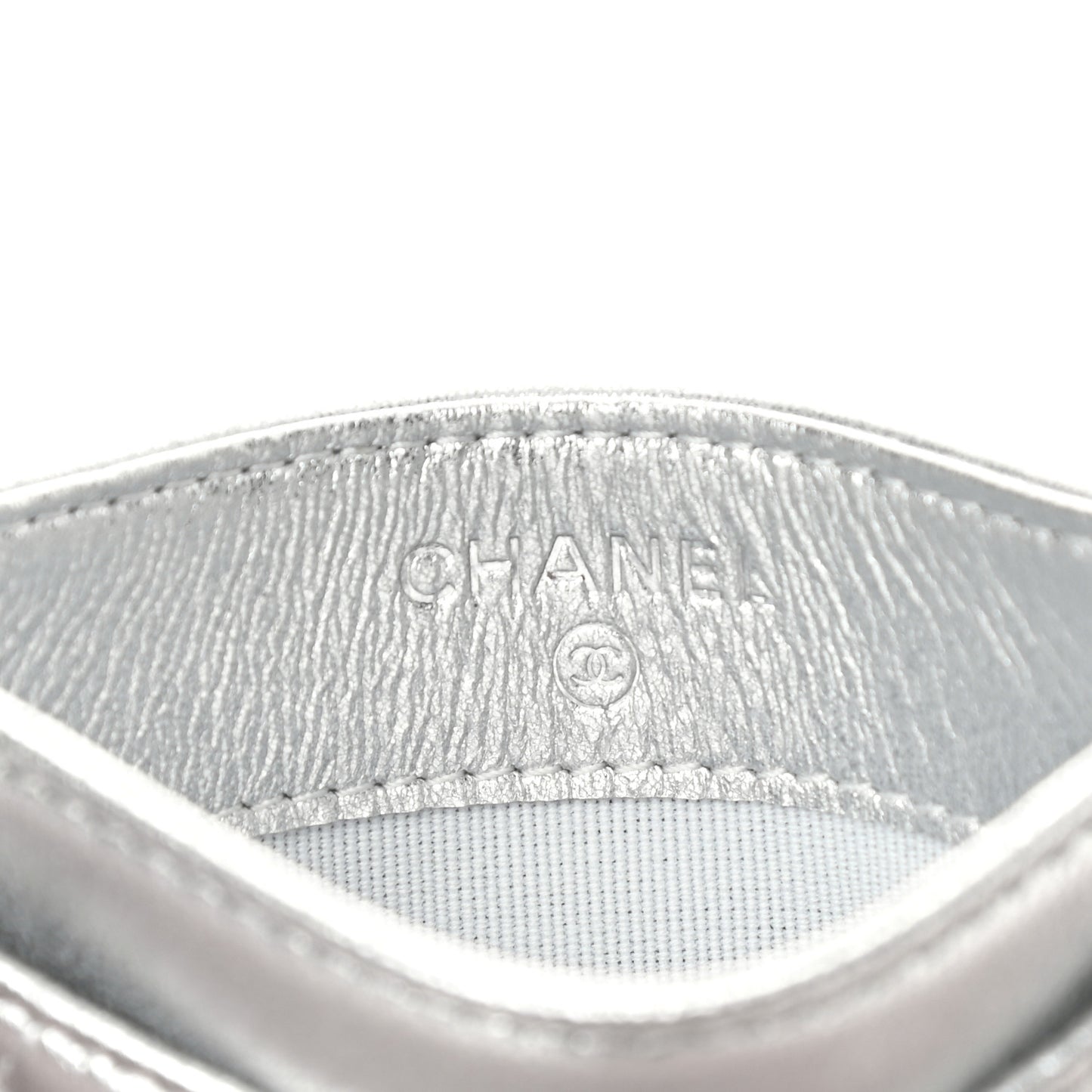 Metallic Lambskin Quilted Card Holder Silver