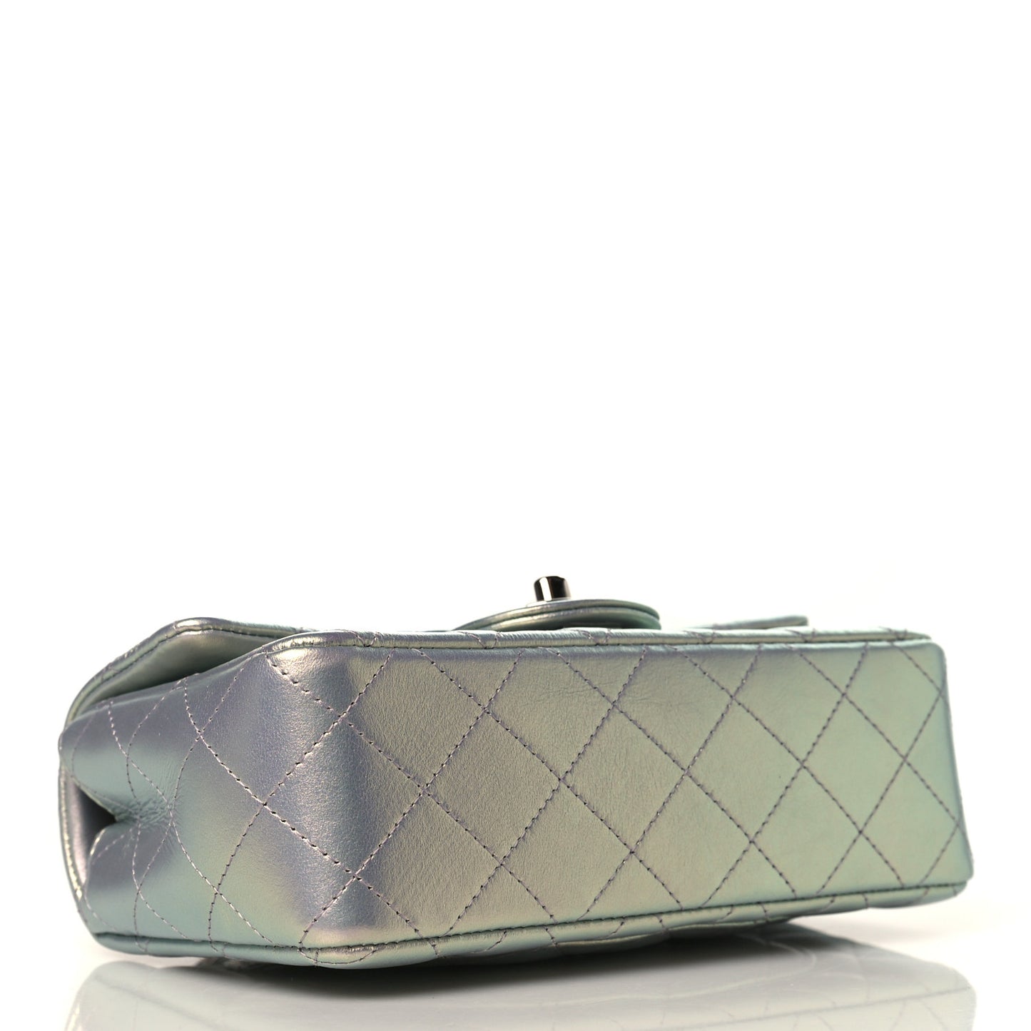 Iridescent Calfskin Quilted Mini Rectangular Flap Light Purple