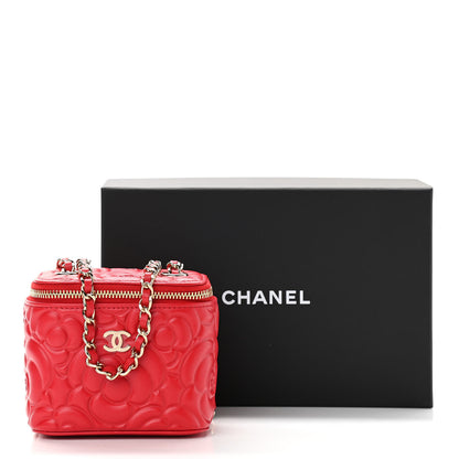 Chanel Lambskin Camellia Embossed Mini Vanity Case With Chain Red 11 of 11