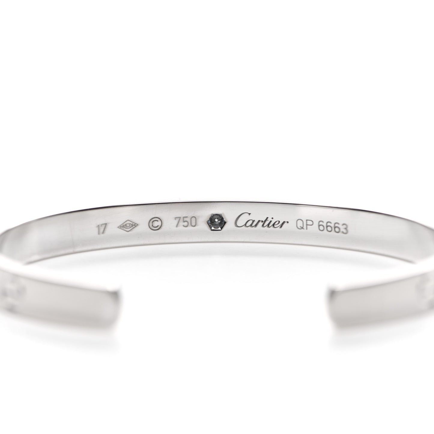 18K White Gold 1 Diamond LOVE Cuff Bracelet 17