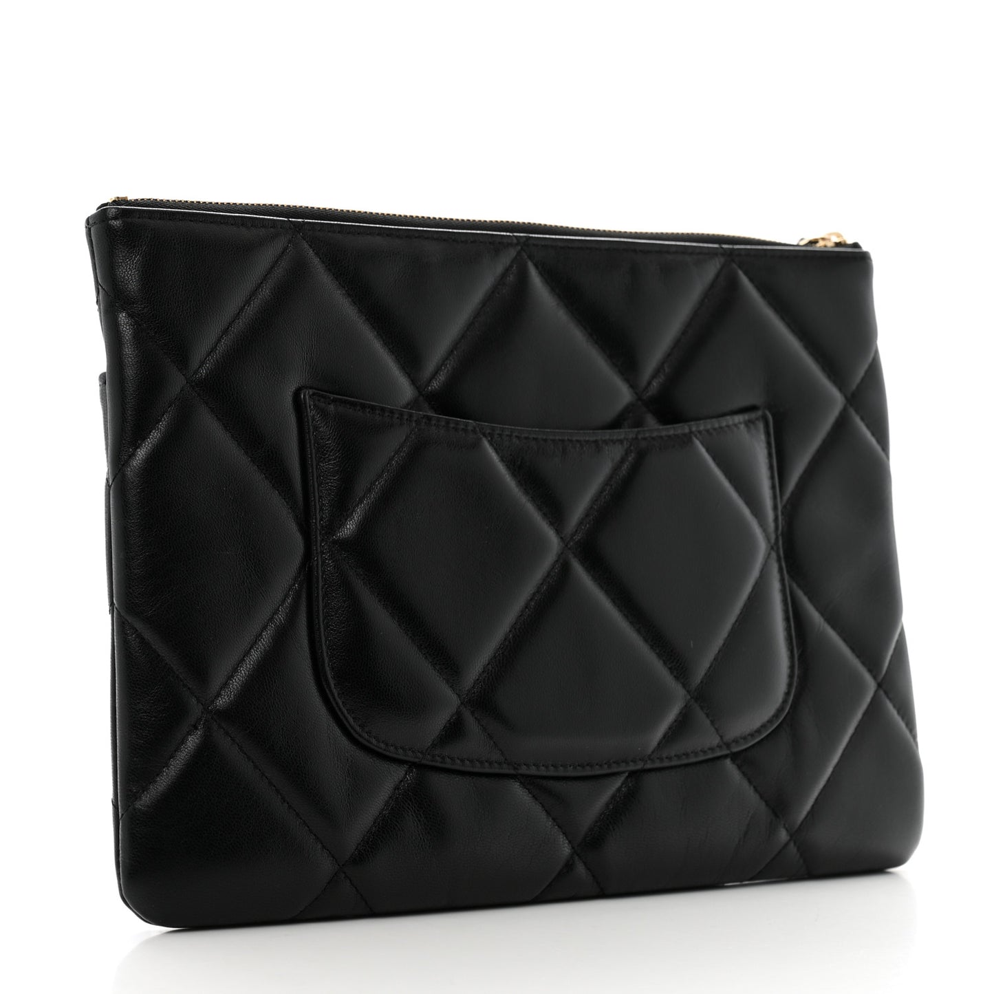 Goatskin Quilted Chanel 19 Pouch Black