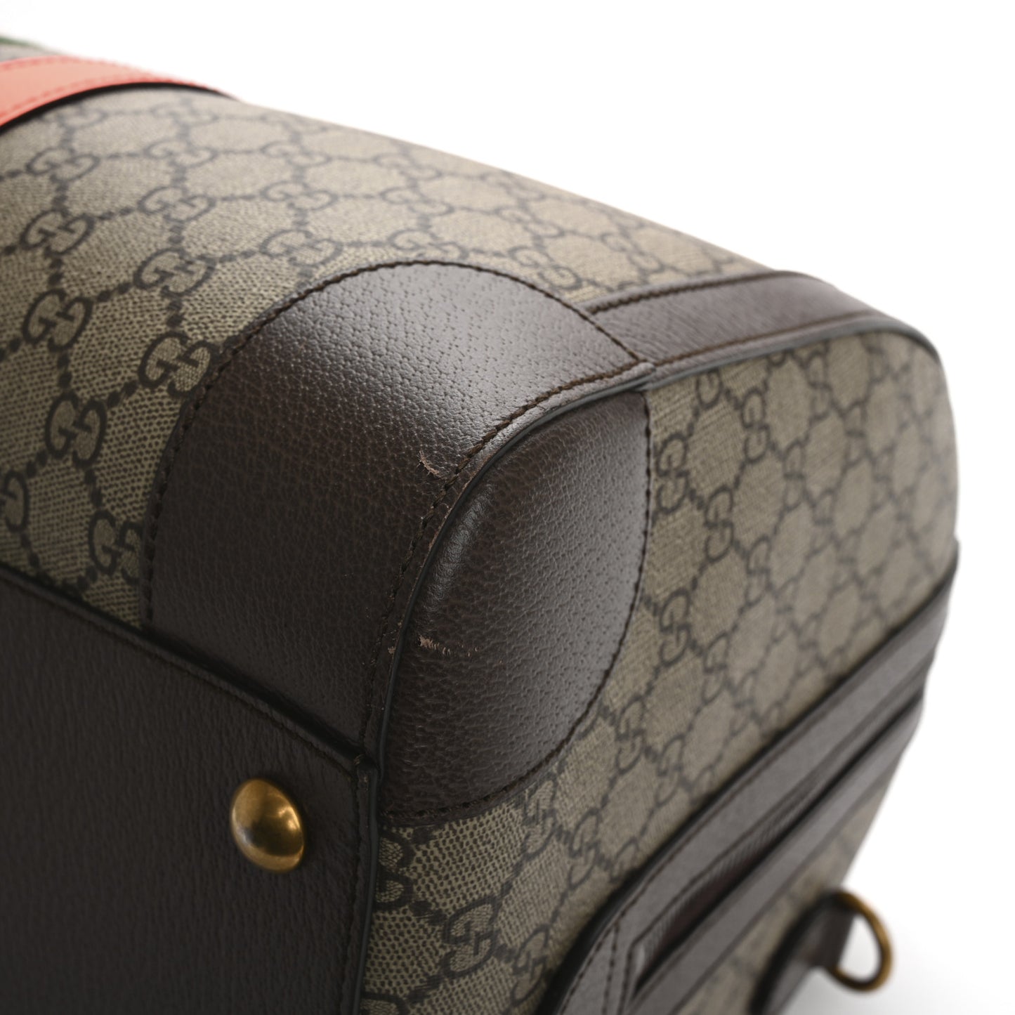GG Supreme Monogram Textured Dollar Calfskin Web Medium Savoy Duffle Bag Beige Ebony Fluorescent Orange