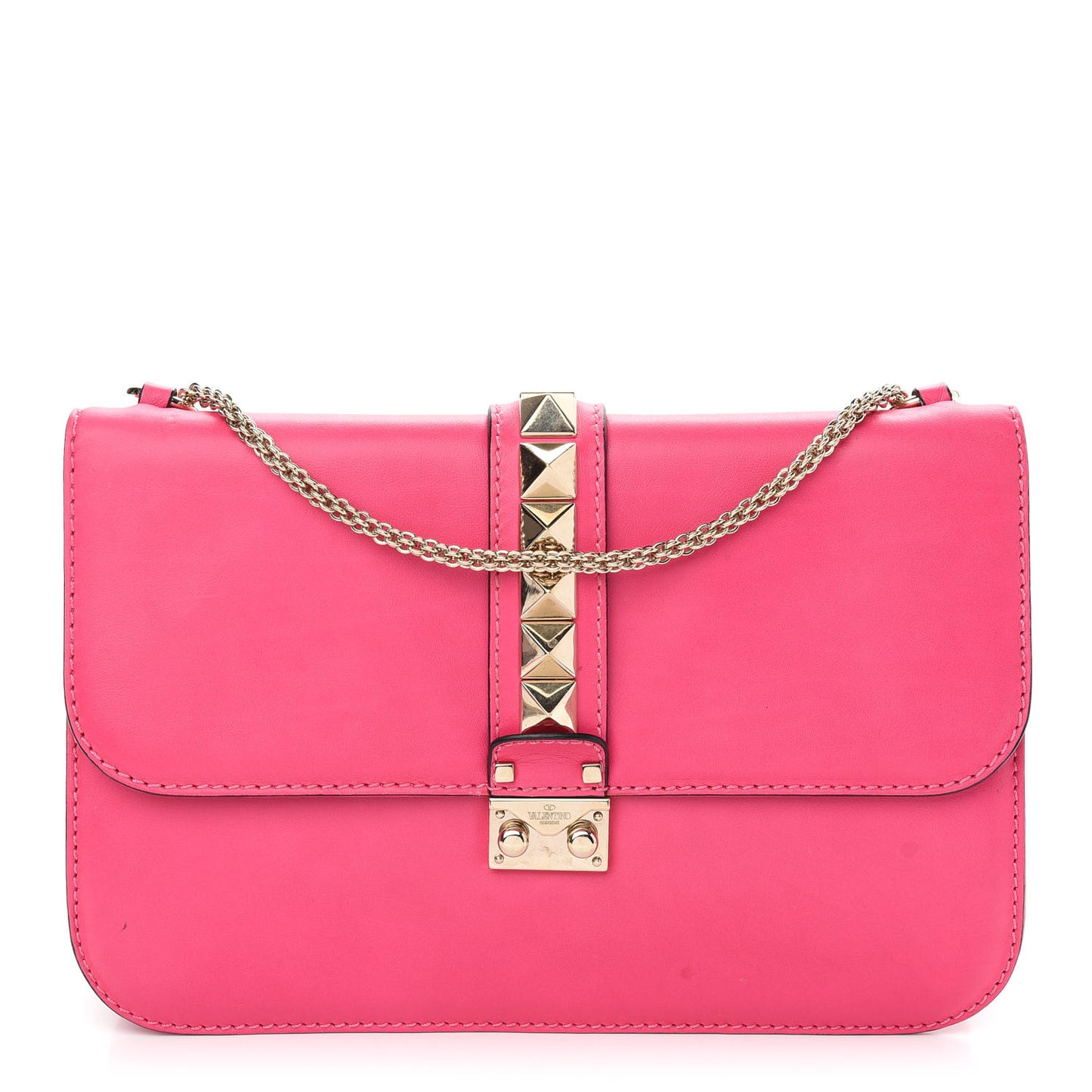 Vitello Large Glam Lock Rockstud Flap Pop Fuxia