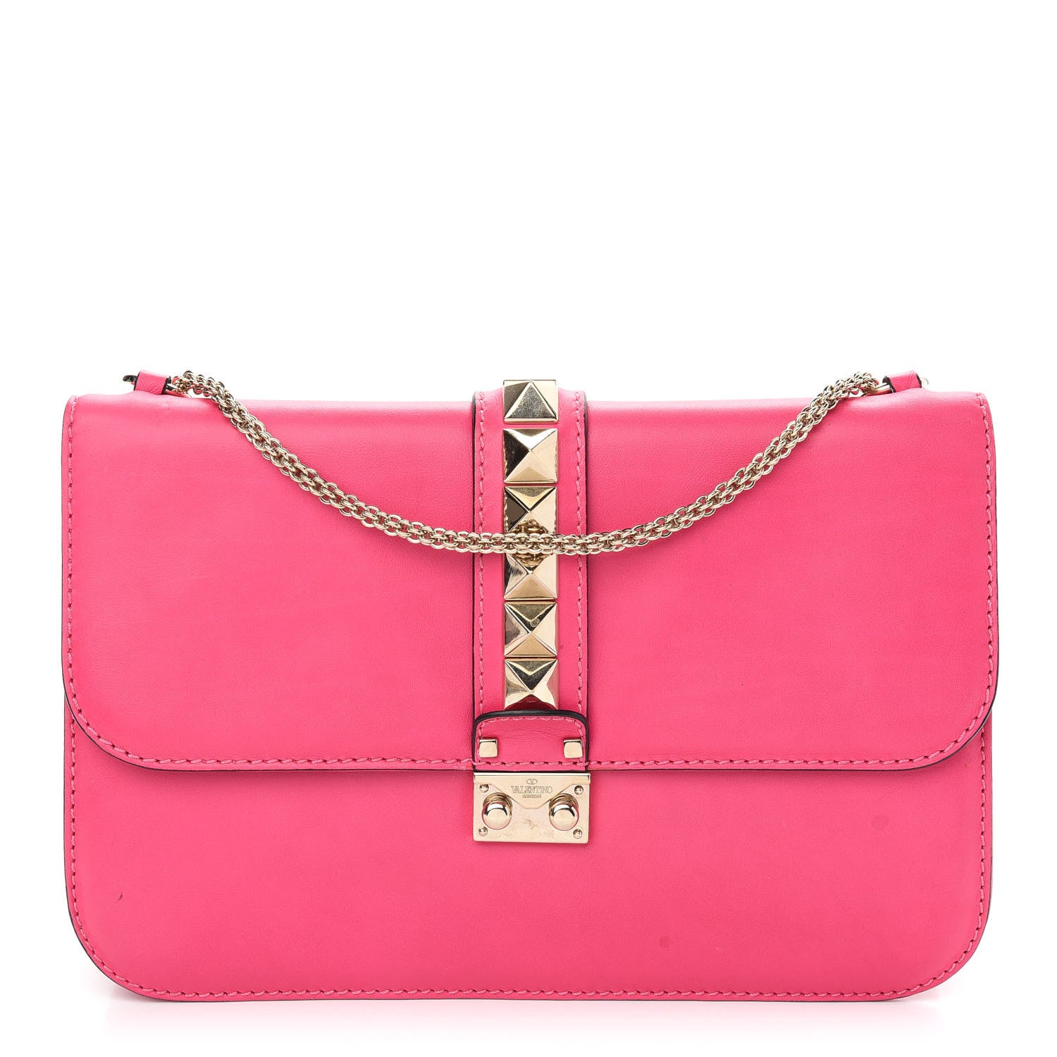 Valentino Garavani Vitello Large Glam Lock Rockstud Flap Pop Fuxia 1 of 10