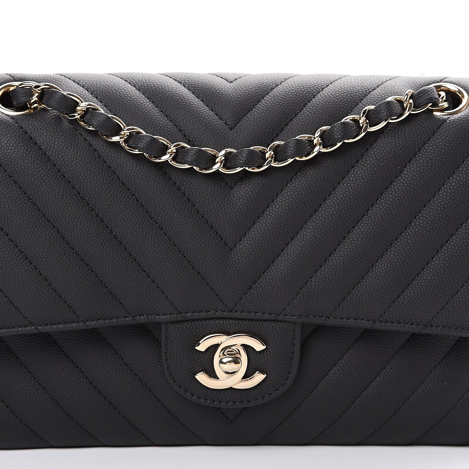 Chanel Caviar Chevron Quilted Medium Double Flap Black 7 of 9