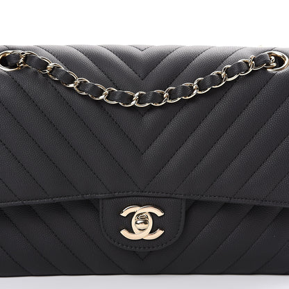 Chanel Caviar Chevron Quilted Medium Double Flap Black 7 of 9