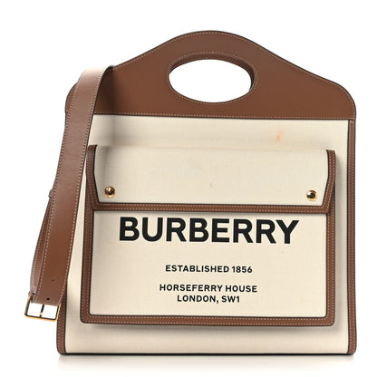 Burberry Canvas Smooth Calfskin Two Tone Medium Pocket Bag Natural Malt Brown 1 of 9