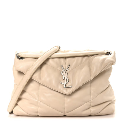 Saint Laurent Lambskin Quilted Medium Loulou Puffer Monogram Chain Satchel Crema Soft 1 of 10