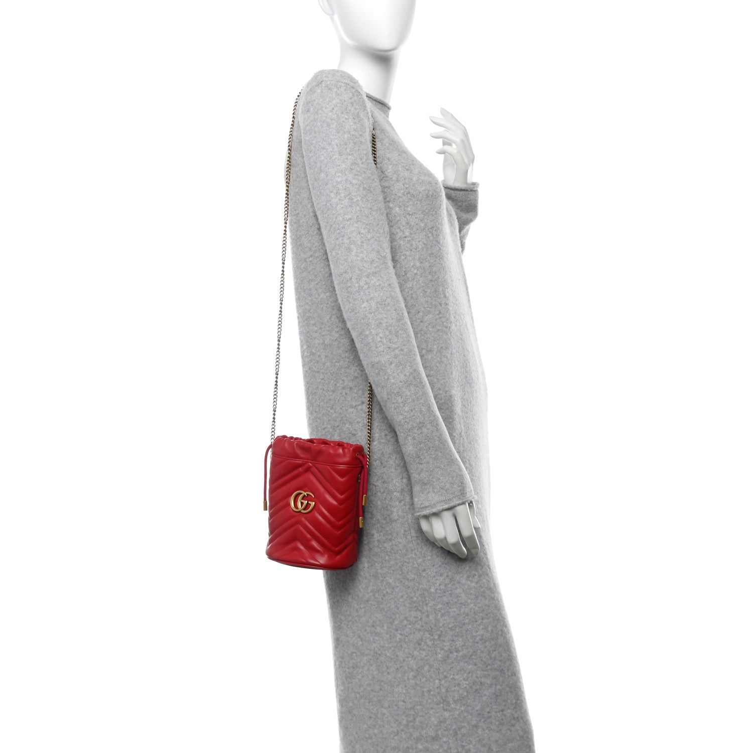 Gucci Calfskin Matelasse Mini GG Marmont 2.0 Bucket Bag Hibiscus Red 2 of 10