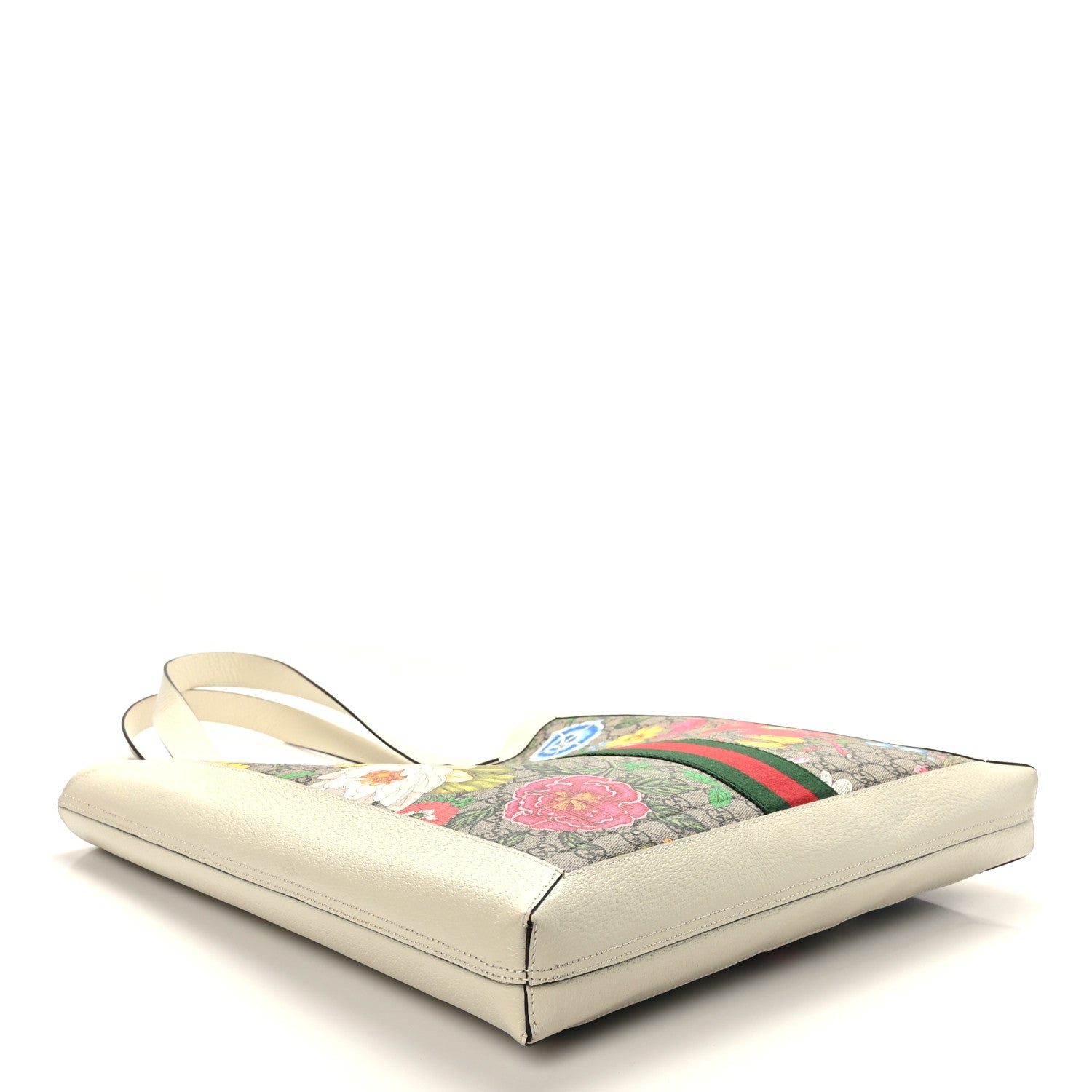 Gucci GG Supreme Monogram Flora Web Ophidia Vertical Shopping Tote White 5 of 10