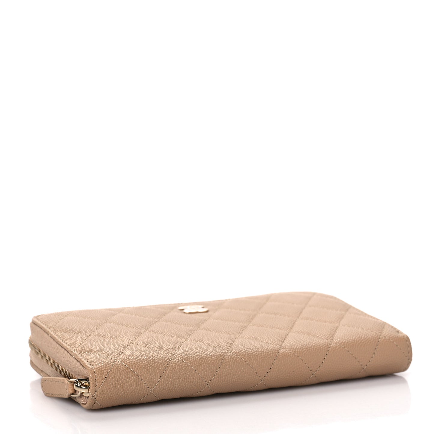 Caviar Quilted Long Zip Around Wallet Beige