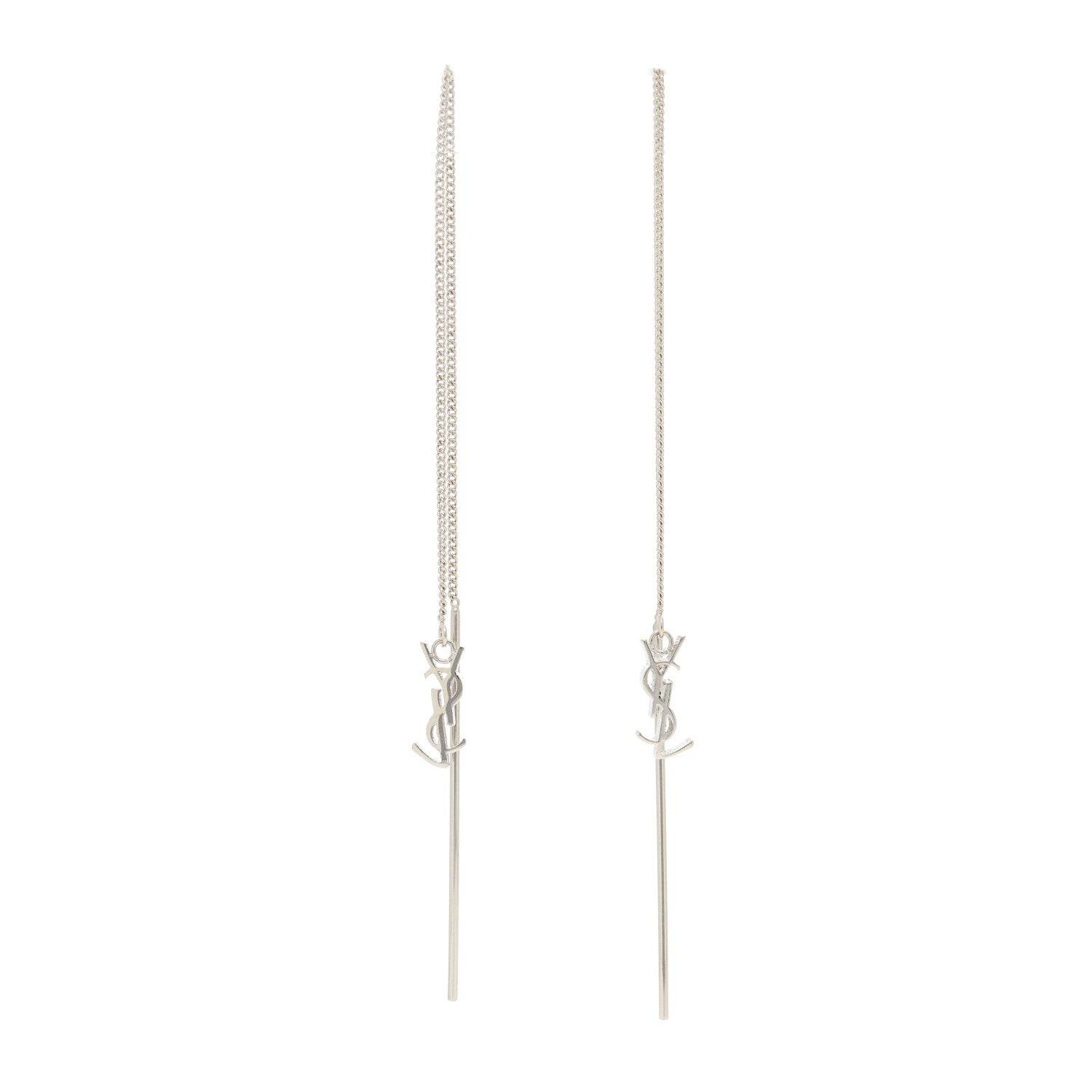 Saint Laurent Metal Monogram Pendant Threader Earrings Silver 1 of 3