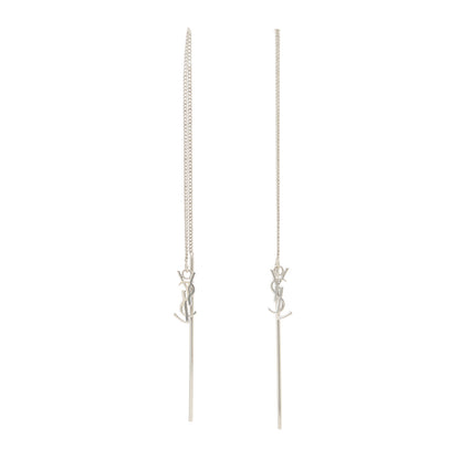 Saint Laurent Metal Monogram Pendant Threader Earrings Silver 1 of 3