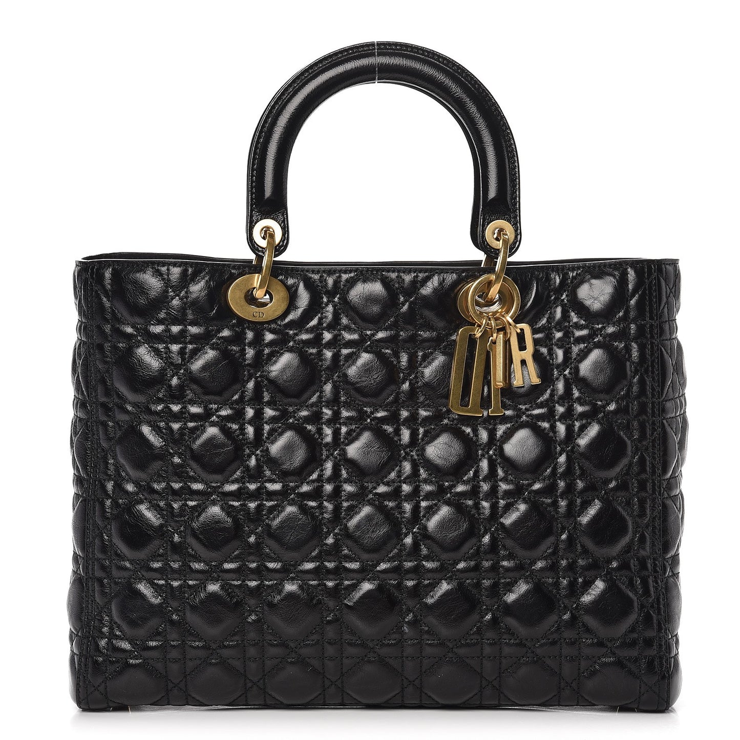 Crinkled Patent Cannage Large Lady Dior Black