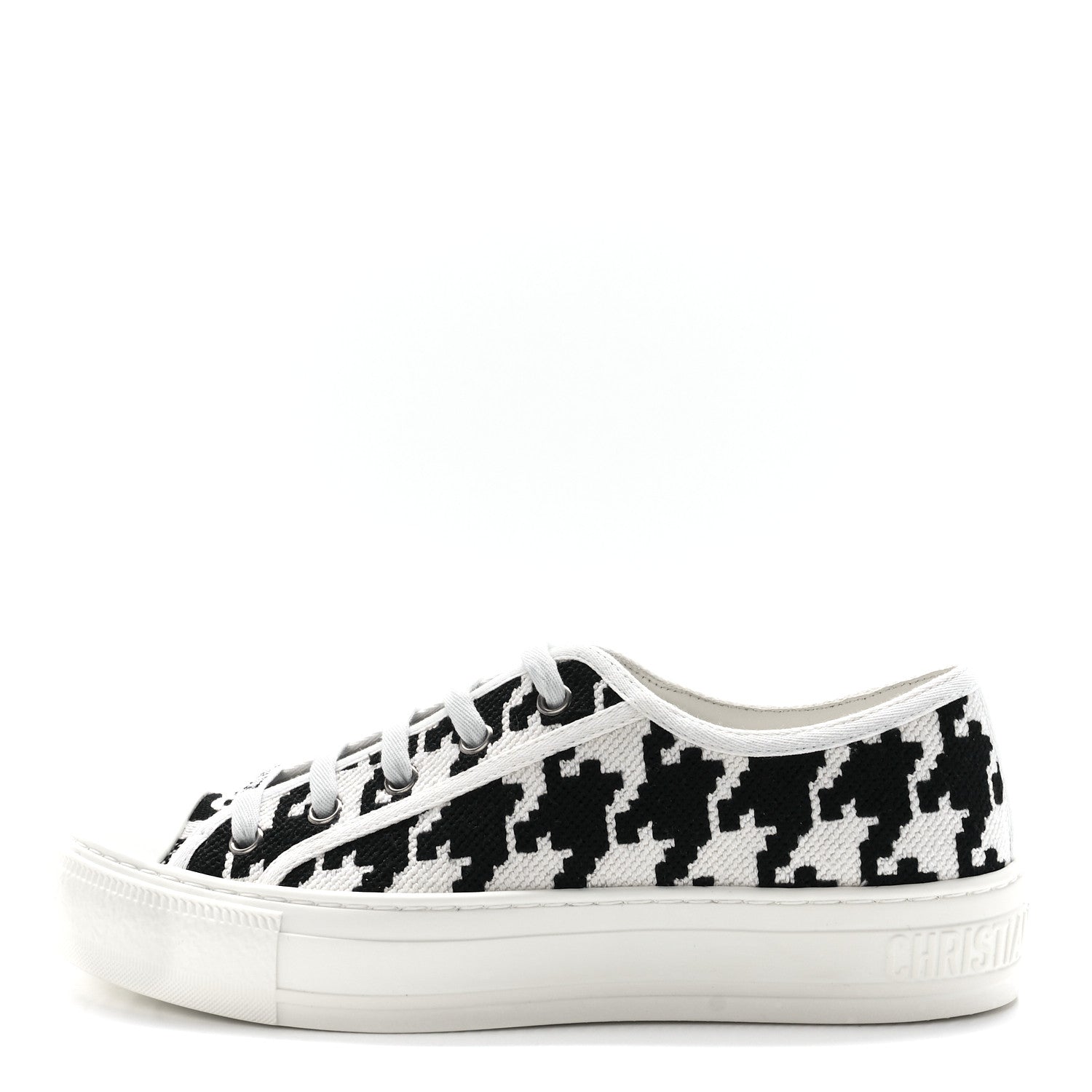 Christian Dior Canvas Macro Houndstooth Embroidered Womens Walk'N'Dior Low Top Sneakers 36 White Black 1 of 9