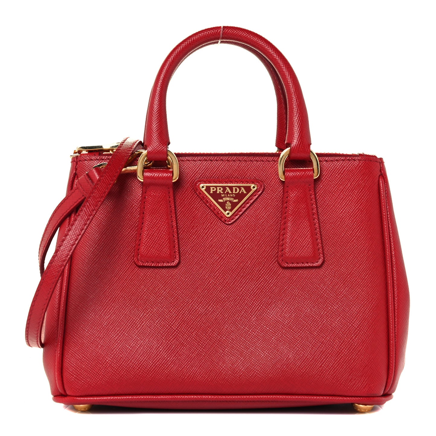 Saffiano Lux Micro Galleria Double Zip Tote Fuoco