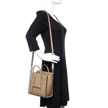 Celine Drummed Calfskin Nano Luggage Dune 2 of 9