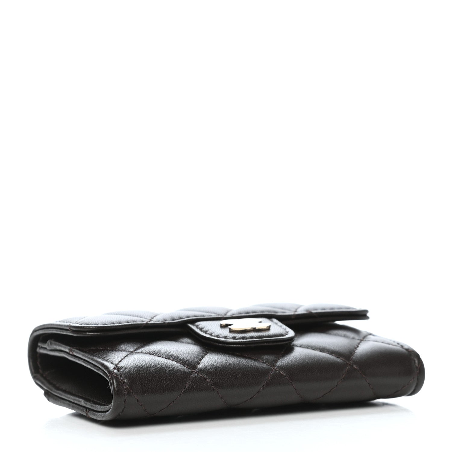 Chanel Lambskin Quilted Flap Card Holder Wallet Dark Brown 4 of 9