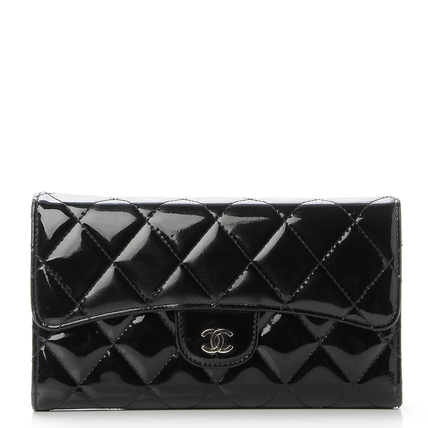 Chanel Patent Calfskin Quilted Large Flap Wallet Black 1 of 9