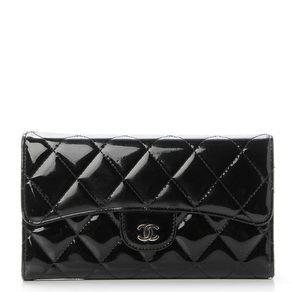 Chanel Patent Calfskin Quilted Large Flap Wallet Black 1 of 9