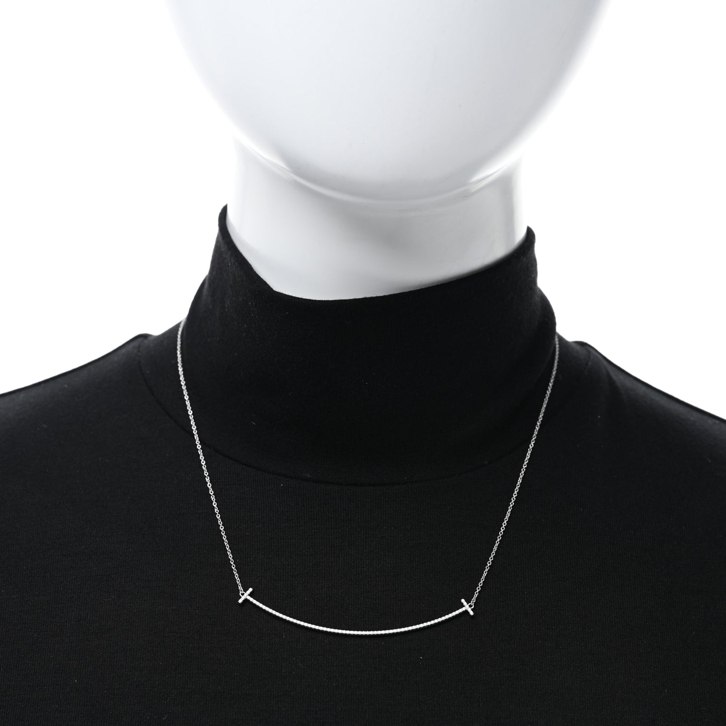 18K White Gold Diamond Large T Smile Pendant Necklace