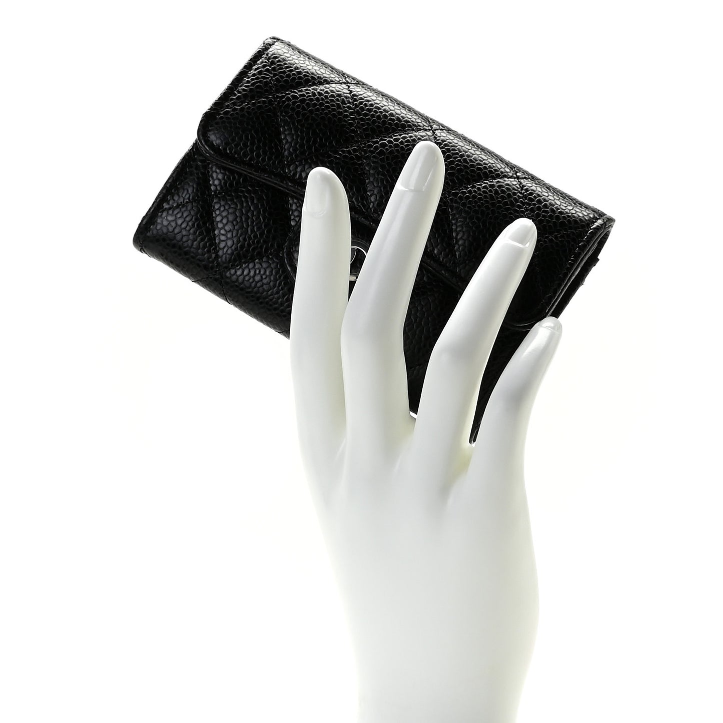 Caviar Quilted Flap Card Holder Wallet Black