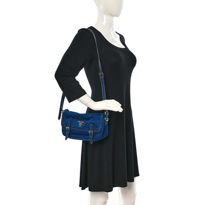 Prada Tessuto Nylon Saffiano Small Messenger Bag Blue 2 of 12