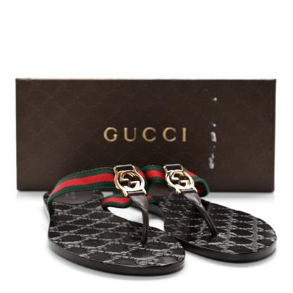 Gucci Nylon Guccissima Web Womens Thong Sandals 39 Cocoa Green Red 12 of 12