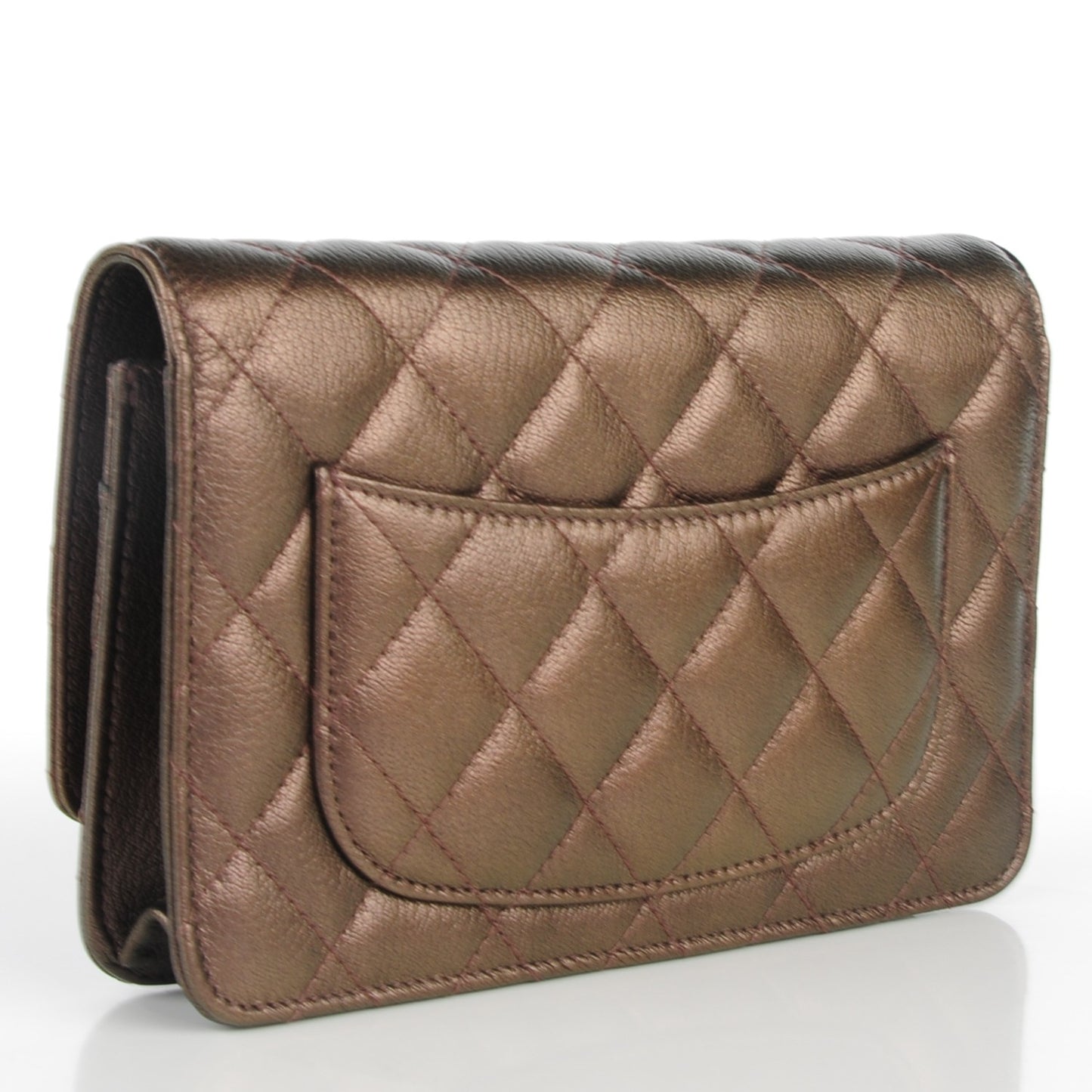 Iridescent Goatskin Quilted Wallet On Chain WOC Bronze