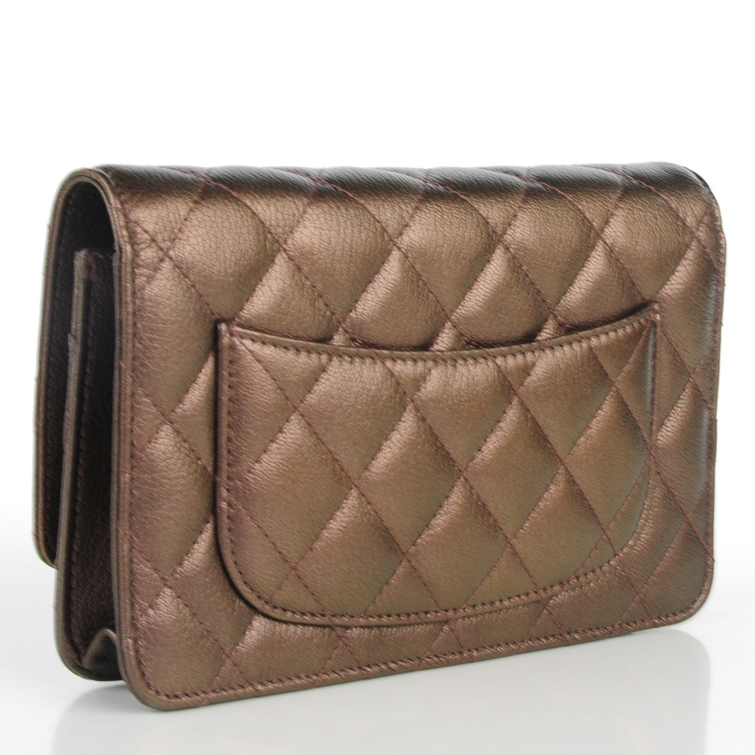 Chanel Iridescent Goatskin Quilted Wallet On Chain WOC Bronze 3 of 8