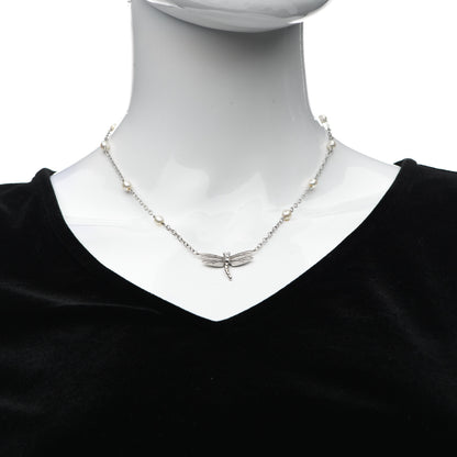 Tiffany 18K White Gold Diamond Pearl Dragonfly Station Necklace 2 of 6
