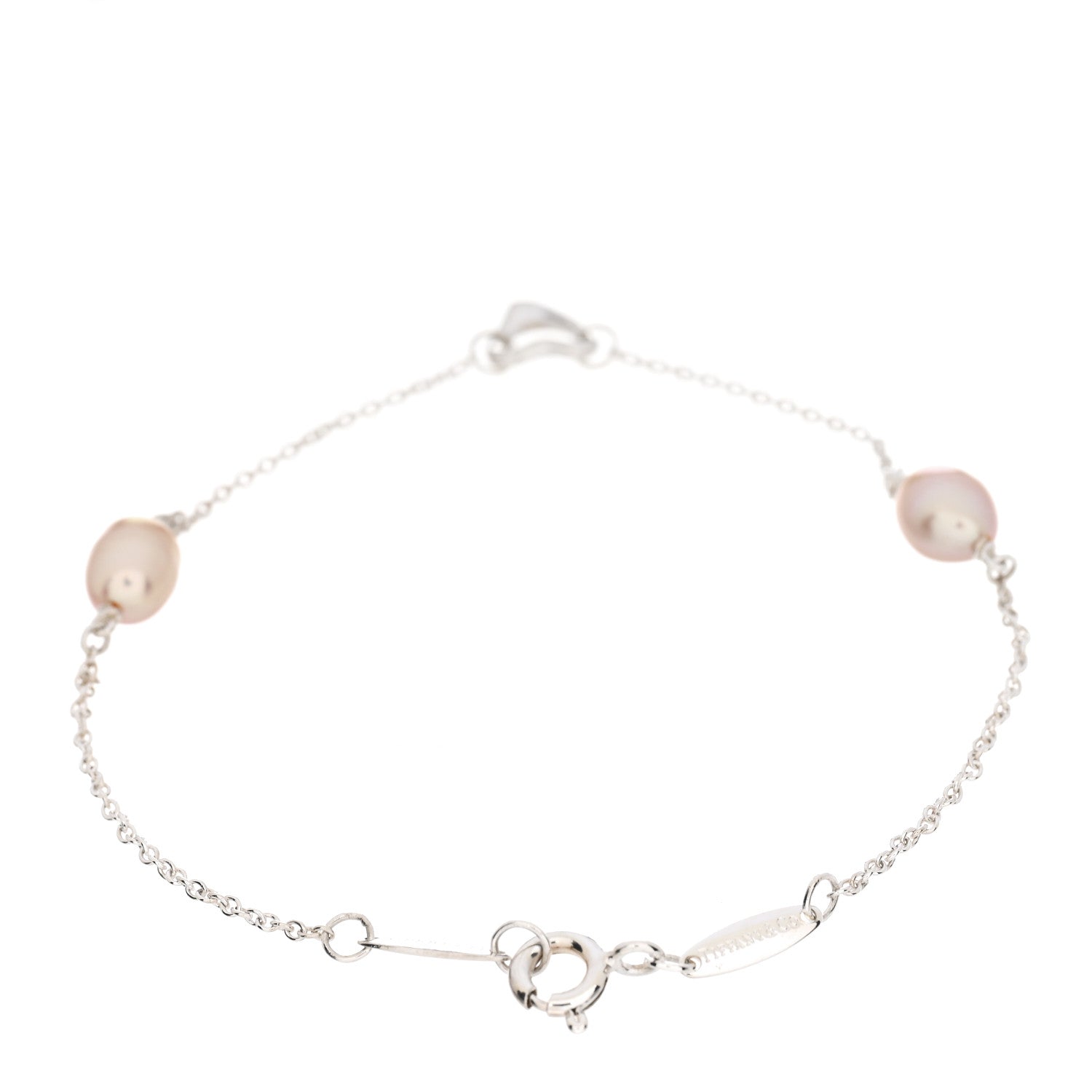 Tiffany Sterling Silver Pink Pearl Elsa Peretti Open Heart Bracelet 2 of 4