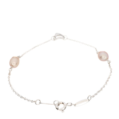 Tiffany Sterling Silver Pink Pearl Elsa Peretti Open Heart Bracelet 2 of 4