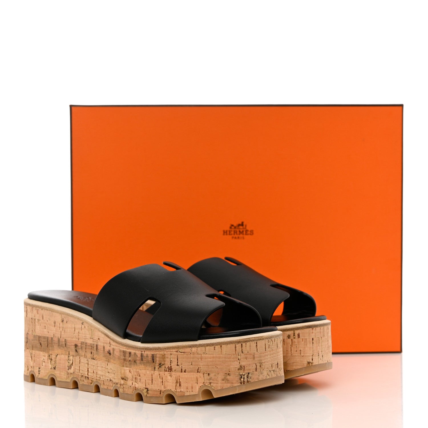 Hermes Calfskin Cork Eze 30 Sandals 37 Black 9 of 9