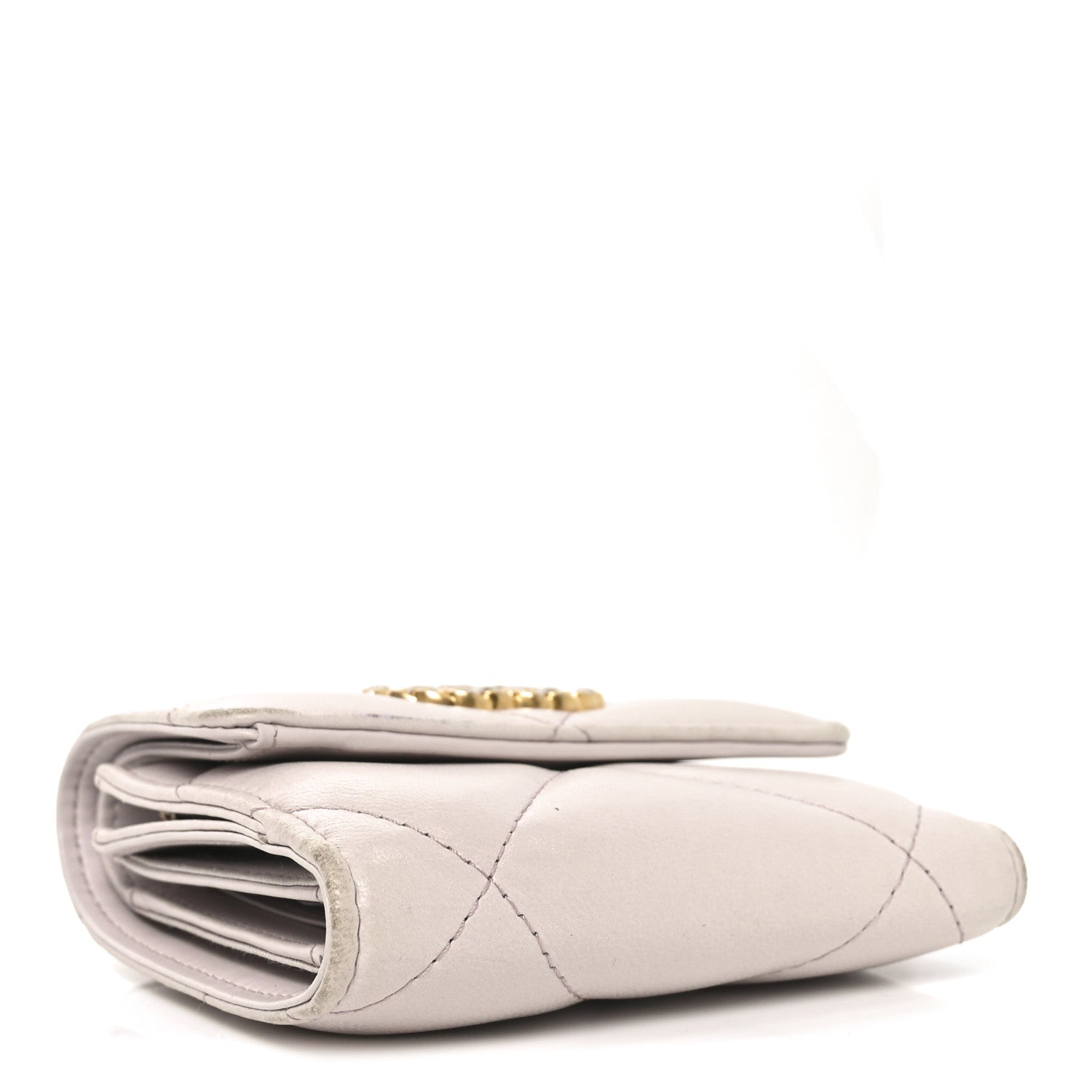 Chanel Goatskin Quilted Chanel 19 Small Flap Wallet Light Purple
