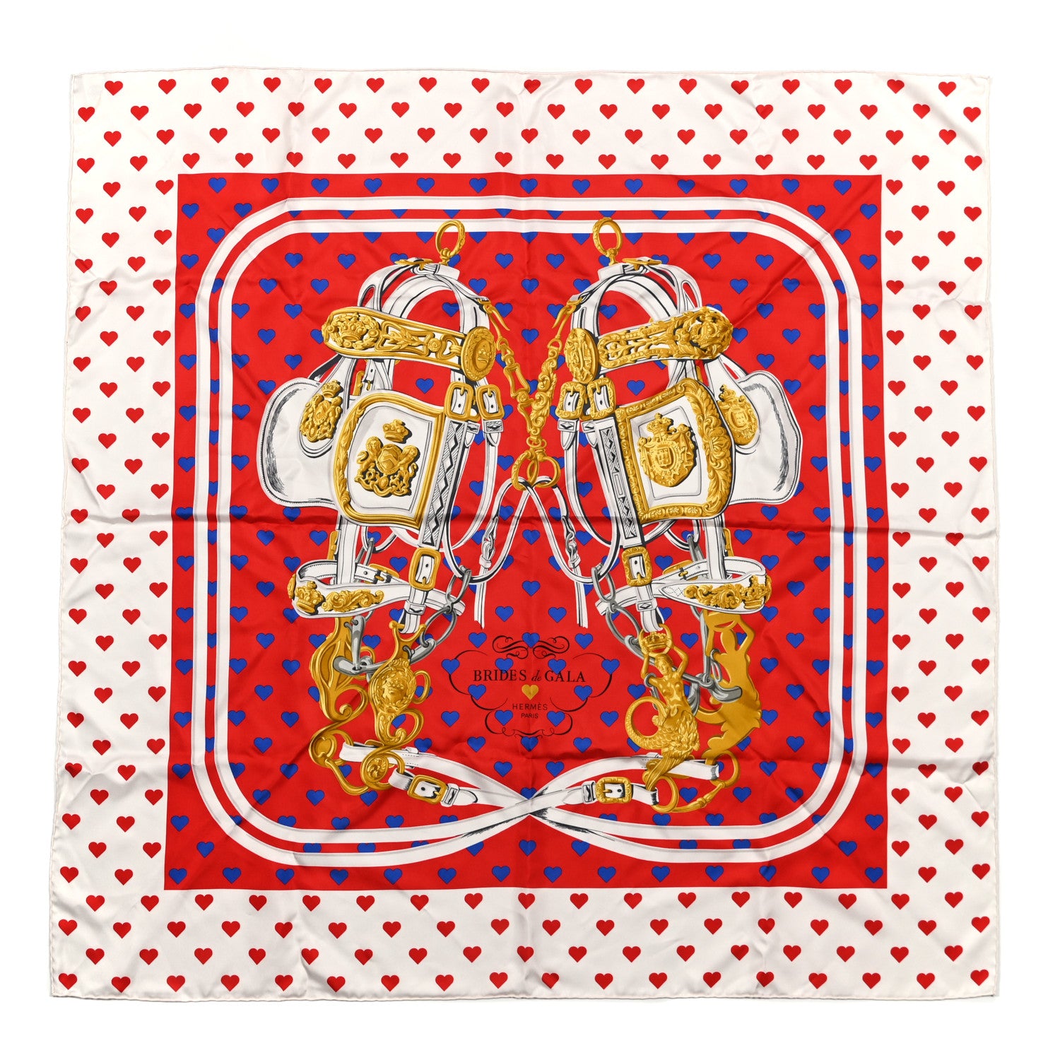Hermes Silk Brides De Gala Love Scarf 90 Rouge Vif Marine White 1 of 4