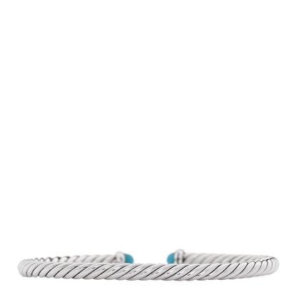 David Yurman Sterling Silver 14K Yellow Gold Turquoise 4mm Cable Flex Bracelet 2 of 3
