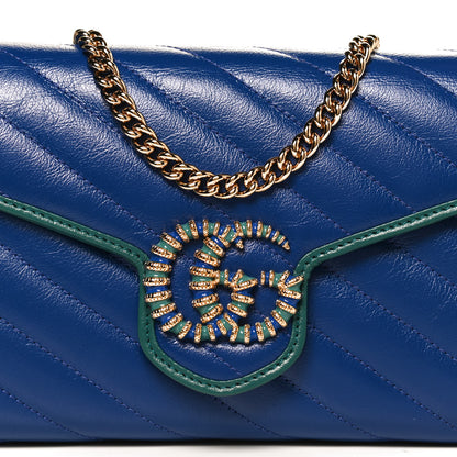 Gucci Azalea Calfskin Enamel Matelasse Diagonal Torchon GG Marmont Chain Wallet Imperial Blue Pavone 6 of 9