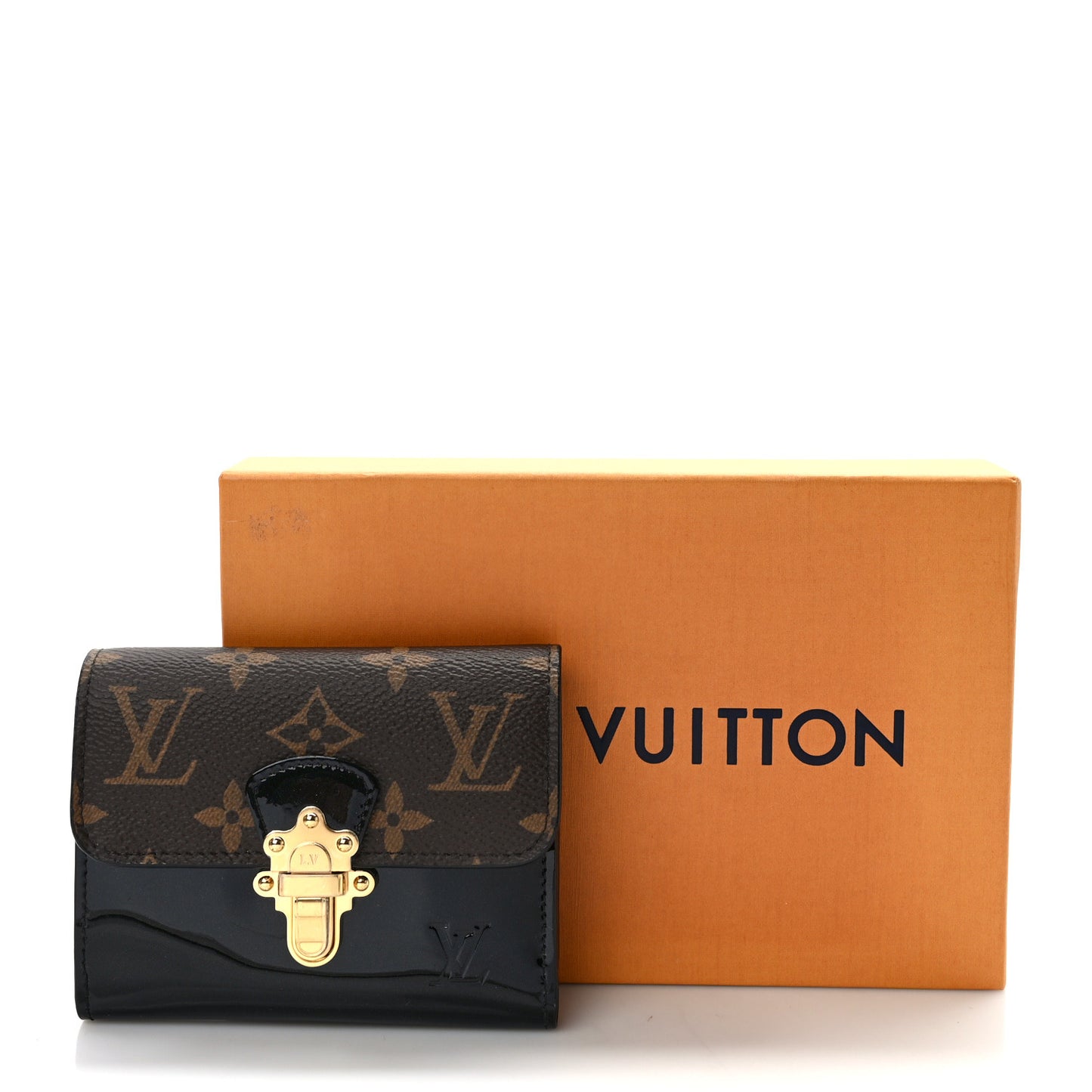 Patent Calfskin Monogram Cherrywood Compact Wallet Black