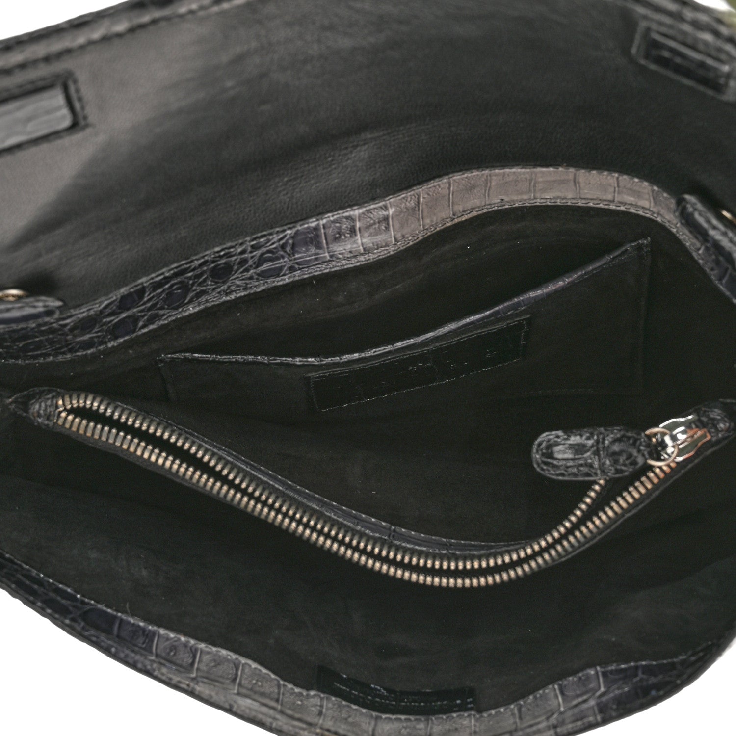 Nancy Gonzalez Crocodile Foldover Clutch Black White 5 of 9