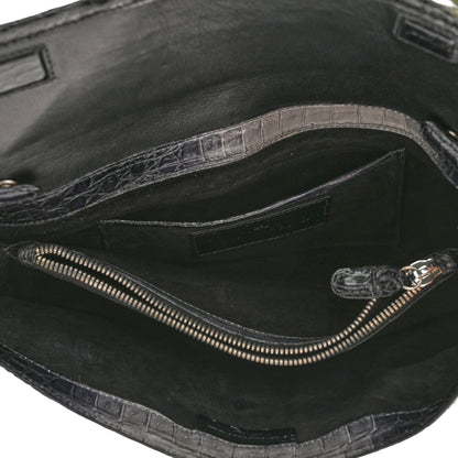 Nancy Gonzalez Crocodile Foldover Clutch Black White 5 of 9