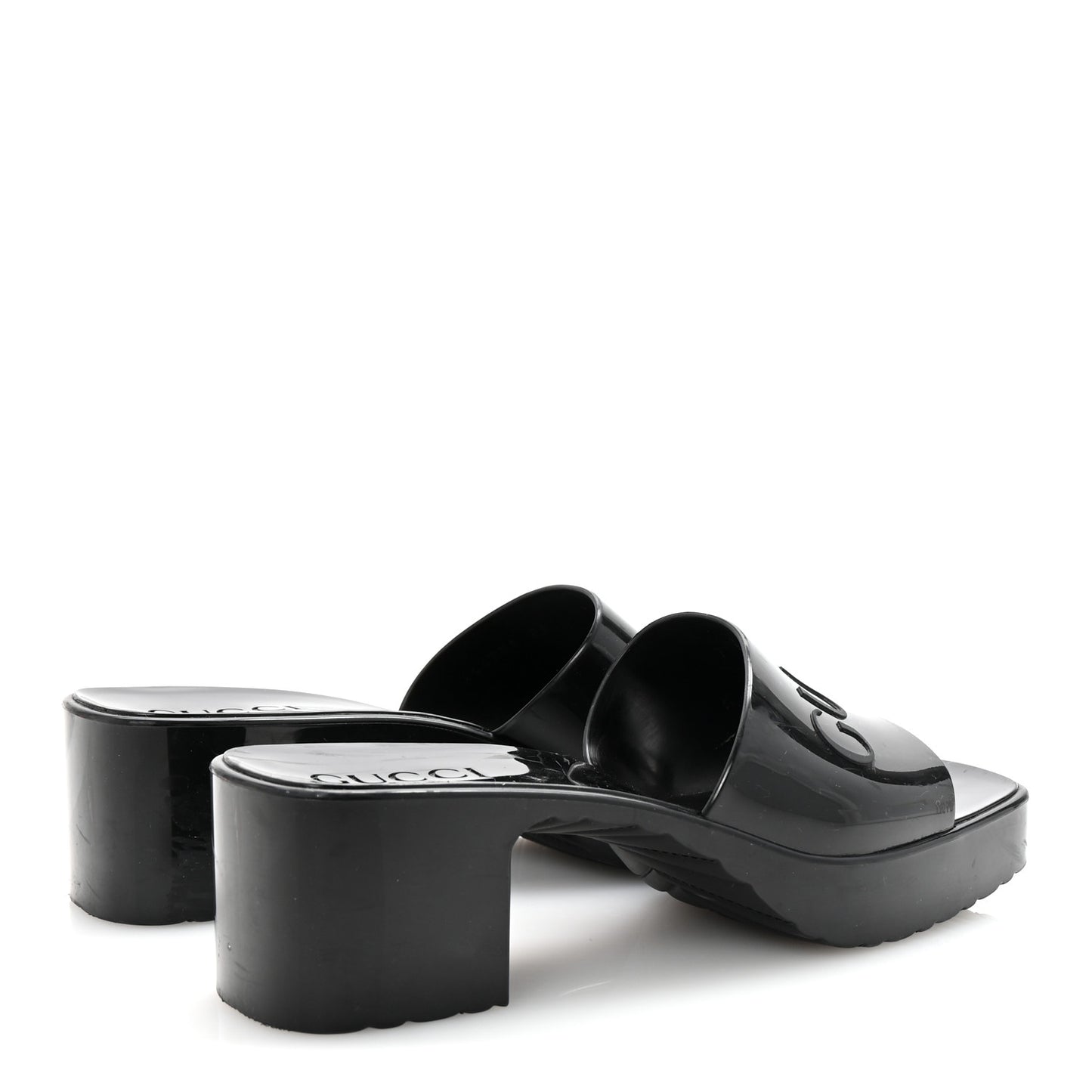 Rubber Gucci Logo Womens Platform 20/60mm Slide Sandals 36 Black